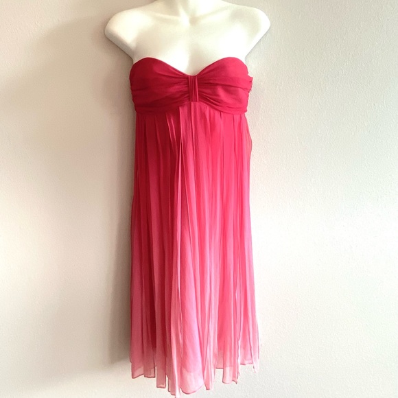 BCBG 100% Silk Ombre Pink Sheer Mini Strapless Corset Dress Ruffles Y2K - Picture 1 of 15